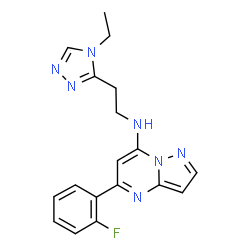 ChemSpider 2D Image | N-[2-(4-Ethyl-4H-1,2,4-triazol-3-yl)ethyl]-5-(2-fluorophenyl)pyrazolo[1,5-a]pyrimidin-7-amine | C18H18FN7