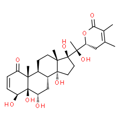 ChemSpider 2D Image | (4beta,5beta,6alpha,17alpha,22R)-4,5,6,14,17,20-Hexahydroxy-22,26-epoxyergosta-2,24-diene-1,26-dione | C28H40O9