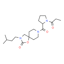 ChemSpider 2D Image | 3-(3-Methylbutyl)-8-[(1-propionyl-2-pyrrolidinyl)carbonyl]-1-oxa-3,8-diazaspiro[4.5]decan-2-one | C20H33N3O4