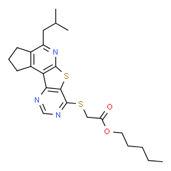 ChemSpider 2D Image | Pentyl [(4-isobutyl-2,3-dihydro-1H-cyclopenta[4',5']pyrido[3',2':4,5]thieno[3,2-d]pyrimidin-7-yl)sulfanyl]acetate | C23H29N3O2S2