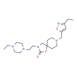 ChemSpider 2D Image | 8-[(3-Ethyl-1,2-oxazol-5-yl)methyl]-3-[2-(4-ethyl-1-piperazinyl)ethyl]-1-oxa-3,8-diazaspiro[4.5]decan-2-one | C21H35N5O3