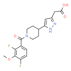 ChemSpider 2D Image | {5-[1-(2,4-Difluoro-3-methoxybenzoyl)-4-piperidinyl]-1H-pyrazol-3-yl}acetic acid | C18H19F2N3O4