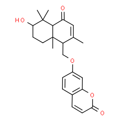 ChemSpider 2D Image | 7-[(6-Hydroxy-2,5,5,8a-tetramethyl-4-oxo-1,4,4a,5,6,7,8,8a-octahydro-1-naphthalenyl)methoxy]-2H-chromen-2-one | C24H28O5