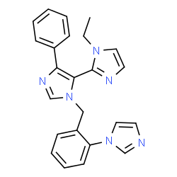 ChemSpider 2D Image | 1-Ethyl-3'-[2-(1H-imidazol-1-yl)benzyl]-5'-phenyl-1H,3'H-2,4'-biimidazole | C24H22N6