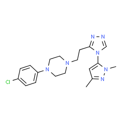 ChemSpider 2D Image | 1-(4-Chlorophenyl)-4-{2-[4-(1,3-dimethyl-1H-pyrazol-5-yl)-4H-1,2,4-triazol-3-yl]ethyl}piperazine | C19H24ClN7
