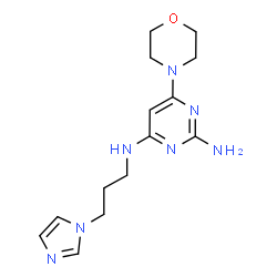 ChemSpider 2D Image | N~4~-[3-(1H-Imidazol-1-yl)propyl]-6-(4-morpholinyl)-2,4-pyrimidinediamine | C14H21N7O