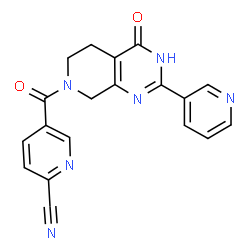 ChemSpider 2D Image | 5-{[4-Oxo-2-(3-pyridinyl)-4,5,6,8-tetrahydropyrido[3,4-d]pyrimidin-7(1H)-yl]carbonyl}-2-pyridinecarbonitrile | C19H14N6O2