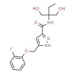 ChemSpider 2D Image | 5-[(2-Fluorophenoxy)methyl]-N-[1-hydroxy-2-(hydroxymethyl)-2-butanyl]-1H-pyrazole-3-carboxamide | C16H20FN3O4