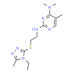 ChemSpider 2D Image | N~2~-{2-[(4-Ethyl-5-methyl-4H-1,2,4-triazol-3-yl)sulfanyl]ethyl}-N~4~,N~4~,5-trimethyl-2,4-pyrimidinediamine | C14H23N7S