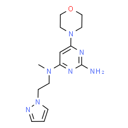 ChemSpider 2D Image | N~4~-Methyl-6-(4-morpholinyl)-N~4~-[2-(1H-pyrazol-1-yl)ethyl]-2,4-pyrimidinediamine | C14H21N7O