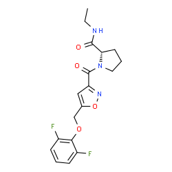 ChemSpider 2D Image | 1-({5-[(2,6-Difluorophenoxy)methyl]-1,2-oxazol-3-yl}carbonyl)-N-ethyl-L-prolinamide | C18H19F2N3O4