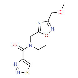 ChemSpider 2D Image | N-Ethyl-N-{[3-(methoxymethyl)-1,2,4-oxadiazol-5-yl]methyl}-1,2,3-thiadiazole-4-carboxamide | C10H13N5O3S