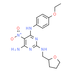 ChemSpider 2D Image | N~4~-(4-Ethoxyphenyl)-5-nitro-N~2~-(tetrahydro-2-furanylmethyl)-2,4,6-pyrimidinetriamine | C17H22N6O4
