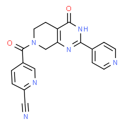 ChemSpider 2D Image | 5-{[4-Oxo-2-(4-pyridinyl)-4,5,6,8-tetrahydropyrido[3,4-d]pyrimidin-7(1H)-yl]carbonyl}-2-pyridinecarbonitrile | C19H14N6O2