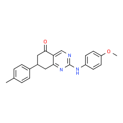 ChemSpider 2D Image | 2-[(4-Methoxyphenyl)amino]-7-(4-methylphenyl)-7,8-dihydro-5(6H)-quinazolinone | C22H21N3O2