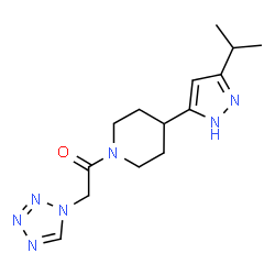 ChemSpider 2D Image | 1-[4-(3-Isopropyl-1H-pyrazol-5-yl)-1-piperidinyl]-2-(1H-tetrazol-1-yl)ethanone | C14H21N7O
