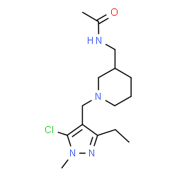 ChemSpider 2D Image | N-({1-[(5-Chloro-3-ethyl-1-methyl-1H-pyrazol-4-yl)methyl]-3-piperidinyl}methyl)acetamide | C15H25ClN4O