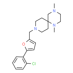 ChemSpider 2D Image | 9-{[5-(2-Chlorophenyl)-2-furyl]methyl}-1,4-dimethyl-1,4,9-triazaspiro[5.5]undecane | C21H28ClN3O