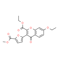 ChemSpider 2D Image | Ethyl 7-ethoxy-3-[5-(methoxycarbonyl)-2-furyl]-4-oxo-4H-chromene-2-carboxylate | C20H18O8