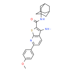 ChemSpider 2D Image | N-(Adamantan-1-yl)-3-amino-6-(4-methoxyphenyl)thieno[2,3-b]pyridine-2-carboxamide | C25H27N3O2S