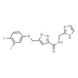 ChemSpider 2D Image | 5-[(3,4-Difluorophenoxy)methyl]-N-(1H-imidazol-2-ylmethyl)-1,2-oxazole-3-carboxamide | C15H12F2N4O3