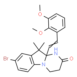 ChemSpider 2D Image | 8-Bromo-10a-[2-(2,3-dimethoxyphenyl)vinyl]-10,10-dimethyl-3,4,10,10a-tetrahydropyrimido[1,2-a]indol-2(1H)-one | C23H25BrN2O3