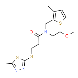 ChemSpider 2D Image | N-(2-Methoxyethyl)-3-[(5-methyl-1,3,4-thiadiazol-2-yl)sulfanyl]-N-[(3-methyl-2-thienyl)methyl]propanamide | C15H21N3O2S3
