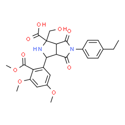 ChemSpider 2D Image | 3-[3,5-Dimethoxy-2-(methoxycarbonyl)phenyl]-5-(4-ethylphenyl)-1-(hydroxymethyl)-4,6-dioxooctahydropyrrolo[3,4-c]pyrrole-1-carboxylic acid | C26H28N2O9