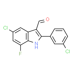 ChemSpider 2D Image | 5-Chloro-2-(3-chlorophenyl)-7-fluoro-1H-indole-3-carbaldehyde | C15H8Cl2FNO