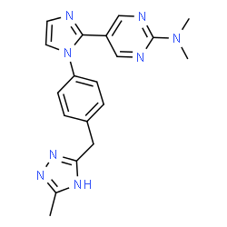 ChemSpider 2D Image | N,N-Dimethyl-5-(1-{4-[(3-methyl-1H-1,2,4-triazol-5-yl)methyl]phenyl}-1H-imidazol-2-yl)-2-pyrimidinamine | C19H20N8