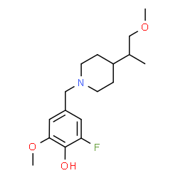 ChemSpider 2D Image | 2-Fluoro-6-methoxy-4-{[4-(1-methoxy-2-propanyl)-1-piperidinyl]methyl}phenol | C17H26FNO3
