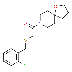 ChemSpider 2D Image | 2-[(2-Chlorobenzyl)sulfanyl]-1-(1-oxa-8-azaspiro[4.5]dec-8-yl)ethanone | C17H22ClNO2S