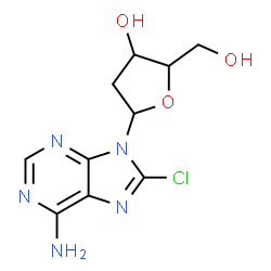 ChemSpider 2D Image | 8-Chloro-9-(2-deoxypentofuranosyl)-9H-purin-6-amine | C10H12ClN5O3