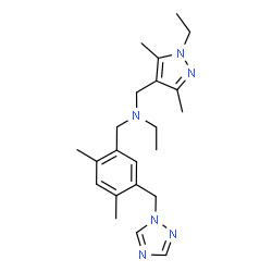 ChemSpider 2D Image | N-[2,4-Dimethyl-5-(1H-1,2,4-triazol-1-ylmethyl)benzyl]-N-[(1-ethyl-3,5-dimethyl-1H-pyrazol-4-yl)methyl]ethanamine | C22H32N6
