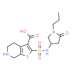 ChemSpider 2D Image | 2-[(5-Oxo-1-propyl-3-pyrrolidinyl)sulfamoyl]-4,5,6,7-tetrahydrothieno[2,3-c]pyridine-3-carboxylic acid | C15H21N3O5S2