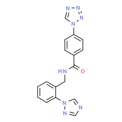 ChemSpider 2D Image | 4-(1H-Tetrazol-1-yl)-N-[2-(1H-1,2,4-triazol-1-yl)benzyl]benzamide | C17H14N8O