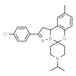 ChemSpider 2D Image | 2'-(4-Chlorophenyl)-1-isopropyl-9'-methyl-1',10b'-dihydrospiro[piperidine-4,5'-pyrazolo[1,5-c][1,3]benzoxazine] | C24H28ClN3O