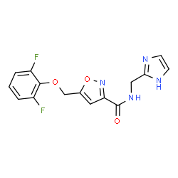 ChemSpider 2D Image | 5-[(2,6-Difluorophenoxy)methyl]-N-(1H-imidazol-2-ylmethyl)-1,2-oxazole-3-carboxamide | C15H12F2N4O3