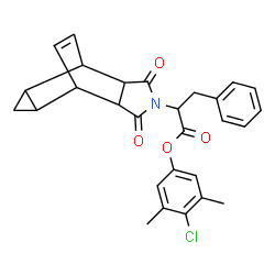 ChemSpider 2D Image | 4-Chloro-3,5-dimethylphenyl 2-(3,5-dioxo-4-azatetracyclo[5.3.2.0~2,6~.0~8,10~]dodec-11-en-4-yl)-3-phenylpropanoate | C28H26ClNO4