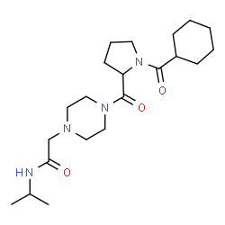 ChemSpider 2D Image | 2-{4-[1-(Cyclohexylcarbonyl)prolyl]-1-piperazinyl}-N-isopropylacetamide | C21H36N4O3