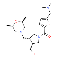 ChemSpider 2D Image | {5-[(Dimethylamino)methyl]-2-furyl}[(3R,4R)-3-{[(2R,6S)-2,6-dimethyl-4-morpholinyl]methyl}-4-(hydroxymethyl)-1-pyrrolidinyl]methanone | C20H33N3O4