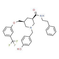 ChemSpider 2D Image | (3R,5S)-1-(4-Hydroxybenzyl)-N-(2-phenylethyl)-5-{[3-(trifluoromethyl)phenoxy]methyl}-3-piperidinecarboxamide | C29H31F3N2O3
