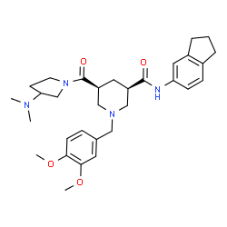 ChemSpider 2D Image | (3R,5S)-N-(2,3-Dihydro-1H-inden-5-yl)-1-(3,4-dimethoxybenzyl)-5-{[3-(dimethylamino)-1-pyrrolidinyl]carbonyl}-3-piperidinecarboxamide | C31H42N4O4
