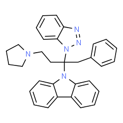 ChemSpider 2D Image | 9-[2-(1H-Benzotriazol-1-yl)-1-phenyl-4-(1-pyrrolidinyl)-2-butanyl]-9H-carbazole | C32H31N5