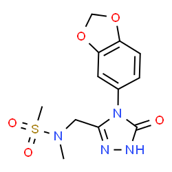ChemSpider 2D Image | N-{[4-(1,3-Benzodioxol-5-yl)-5-oxo-4,5-dihydro-1H-1,2,4-triazol-3-yl]methyl}-N-methylmethanesulfonamide | C12H14N4O5S