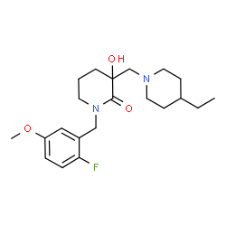 ChemSpider 2D Image | 3-[(4-Ethyl-1-piperidinyl)methyl]-1-(2-fluoro-5-methoxybenzyl)-3-hydroxy-2-piperidinone | C21H31FN2O3