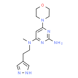 ChemSpider 2D Image | N~4~-Methyl-6-(4-morpholinyl)-N~4~-[2-(1H-pyrazol-4-yl)ethyl]-2,4-pyrimidinediamine | C14H21N7O