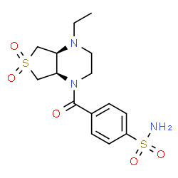 ChemSpider 2D Image | 4-{[(4aS,7aR)-4-Ethyl-6,6-dioxidohexahydrothieno[3,4-b]pyrazin-1(2H)-yl]carbonyl}benzenesulfonamide | C15H21N3O5S2