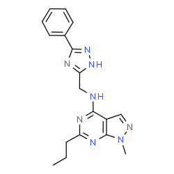 ChemSpider 2D Image | 1-Methyl-N-[(3-phenyl-1H-1,2,4-triazol-5-yl)methyl]-6-propyl-1H-pyrazolo[3,4-d]pyrimidin-4-amine | C18H20N8