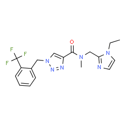ChemSpider 2D Image | N-[(1-Ethyl-1H-imidazol-2-yl)methyl]-N-methyl-1-[2-(trifluoromethyl)benzyl]-1H-1,2,3-triazole-4-carboxamide | C18H19F3N6O